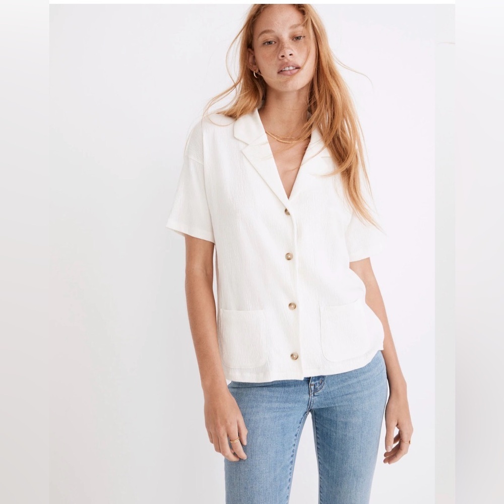 Madewell Cream Button-Front Short Sleeve Camp Shirt